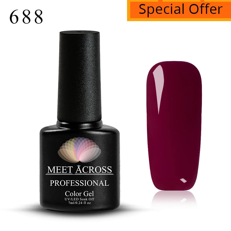 MEET ACROSS 7ml Red Series Gel Nail Polish Glitter Red Winter Nail Art Varnish Semi Permanent Soak Off UV Gel  For Nails