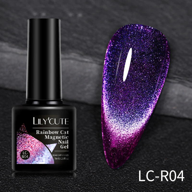 LILYCUTE 7ML 3 IN 1 Platinum Rose Gold Cat Magnetic Gel Nail Polish Moonlight Magnetic Gel Varnish Glitter Semi Permanent UV Gel