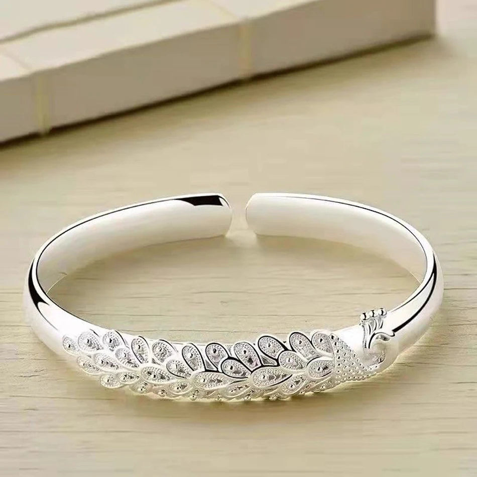 Catalina 925 sterling silver elegant Peacock opening screen bracelet Bangles