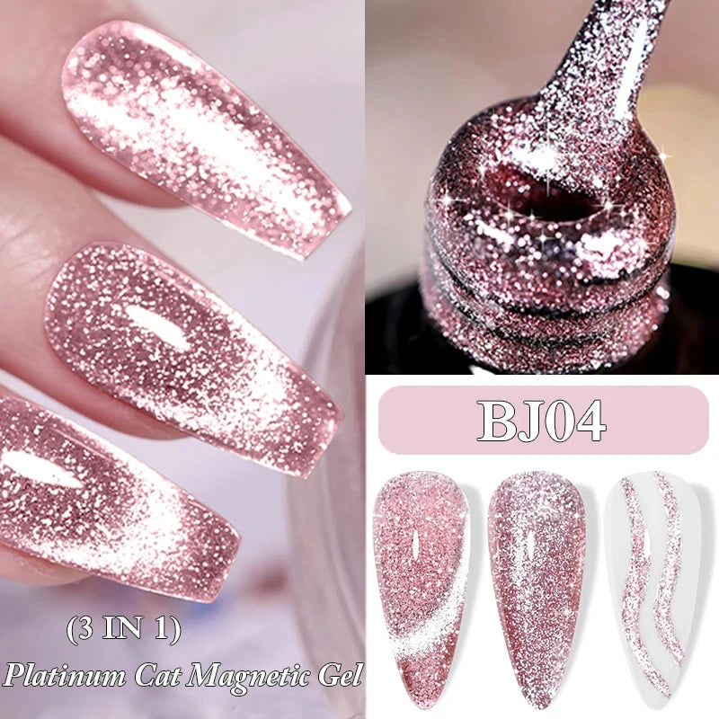 LILYCUTE 7ML 3 IN 1 Platinum Rose Gold Cat Magnetic Gel Nail Polish Moonlight Magnetic Gel Varnish Glitter Semi Permanent UV Gel