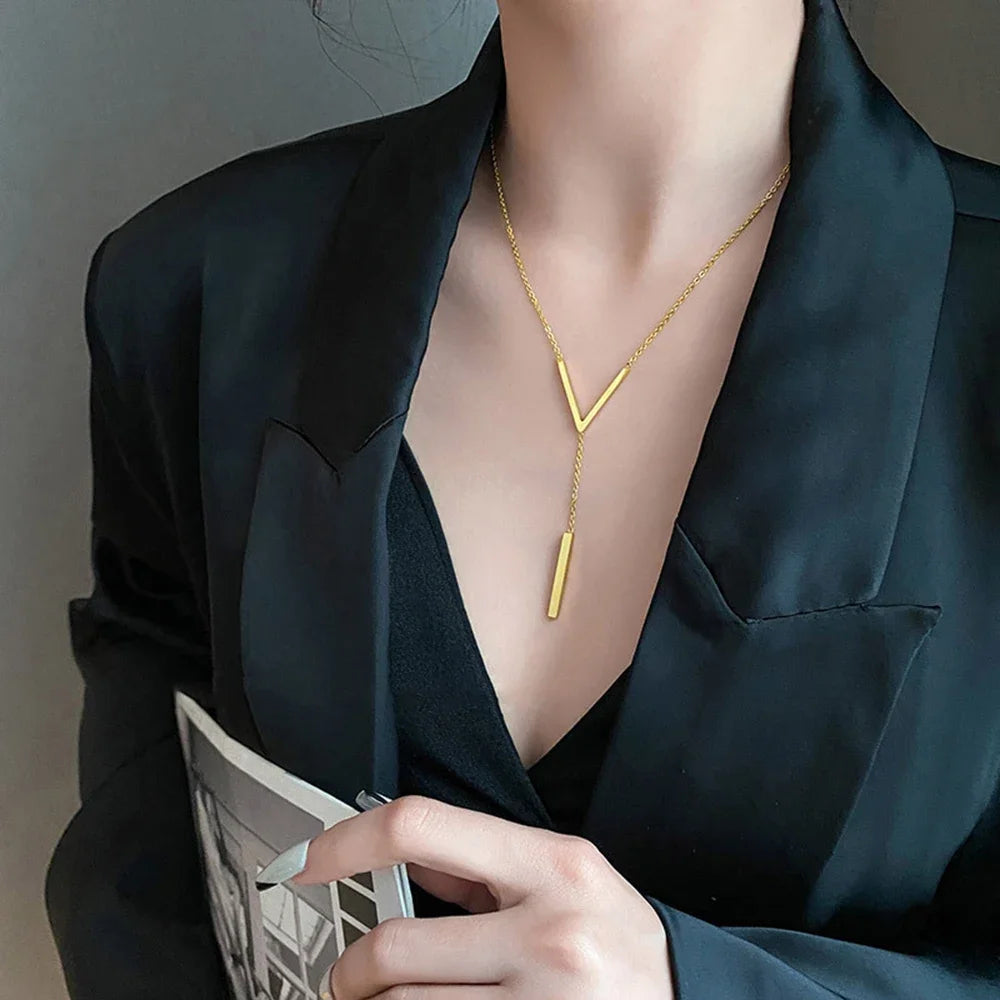 Asha V-shaped Long Sexy Clavicle Gold Necklace