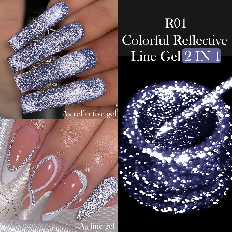 LILYCUTE 5ML Reflective Glitter Liner Gel Polish Nail Art Champagne Sparkling Lines Painting Gel Semi Permanent UV French Nails