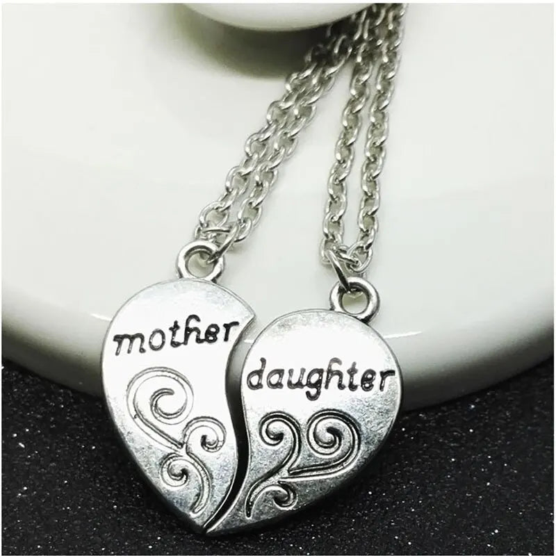 2pcs Antique Silver-plated Necklace Mother Daughter Combination