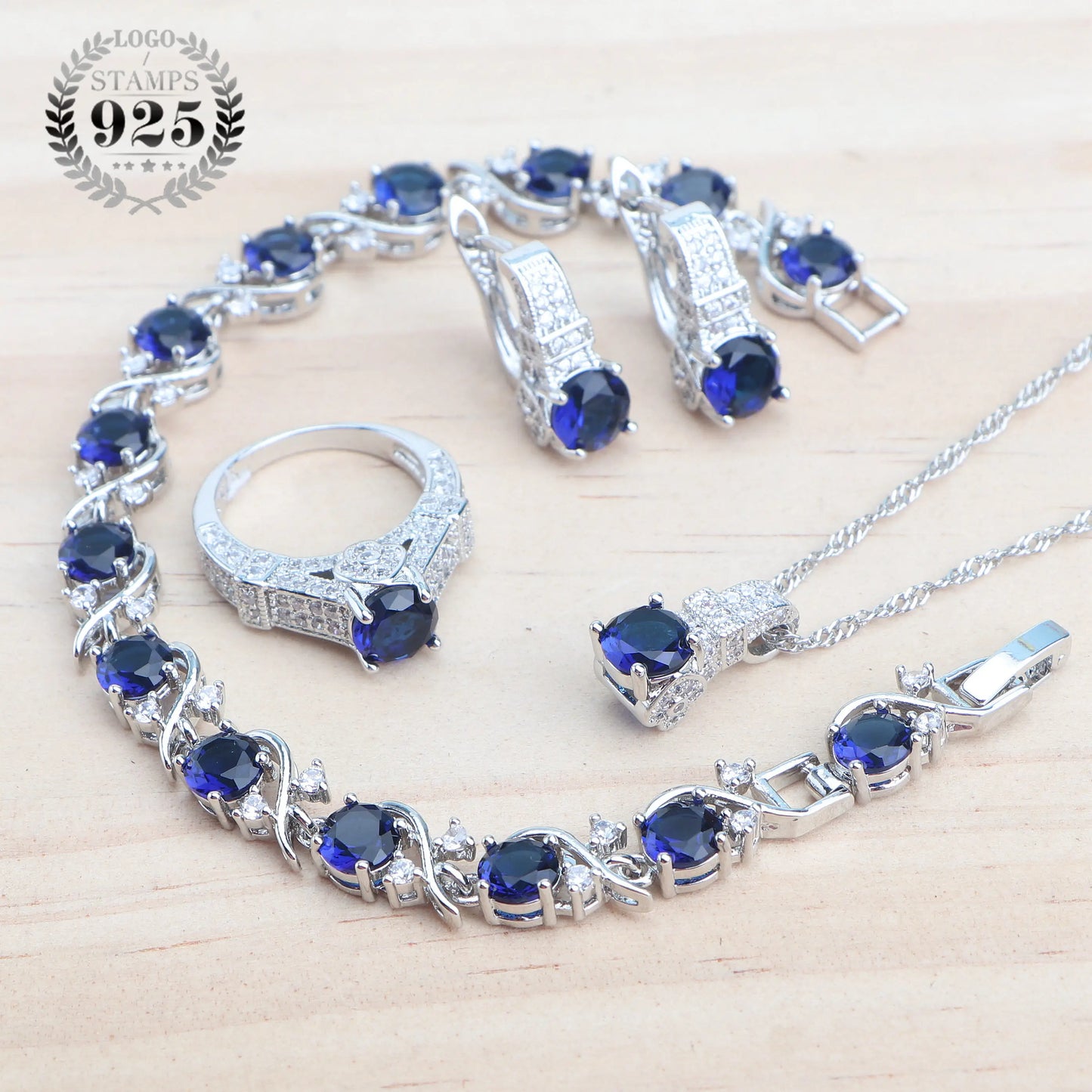 Pasquelina 925 Sterling Silver Jewelry Sets Purple Zircon Earrings Bracelets Set Rings Pendant Necklace