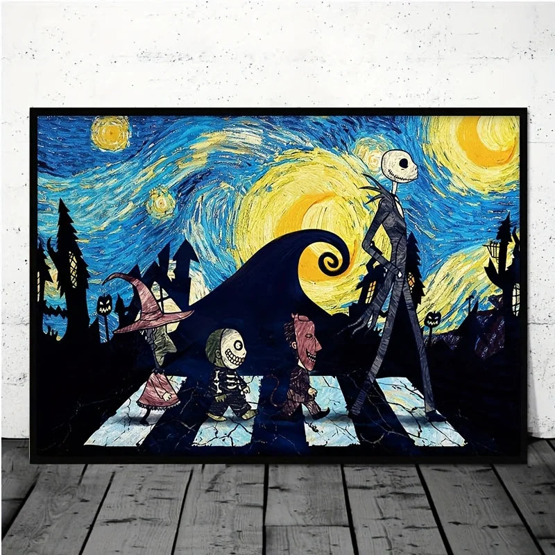 Disney Cartoon The Nightmare Before Christmas The Starry Night Poster Wall Art Prints Canvas Painting Living Room Home Decor