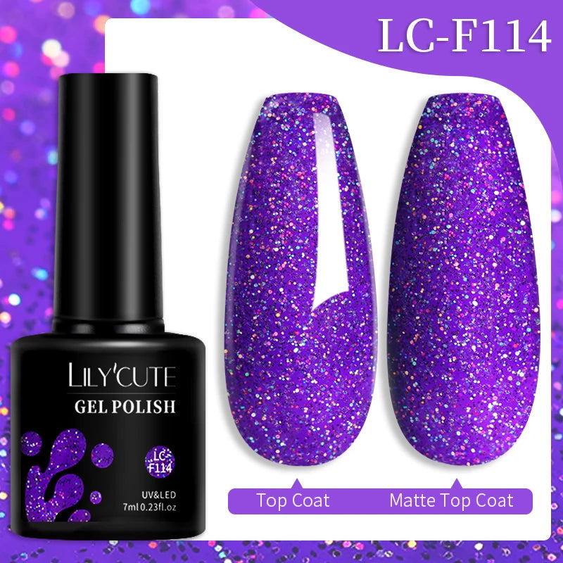 LILYCUTE 7ML Colorful Gel Nail Polish 129 Colors Long Lasting For Manicure Semi Permanent Base Top Coat Nail Art UV Gel Varnish