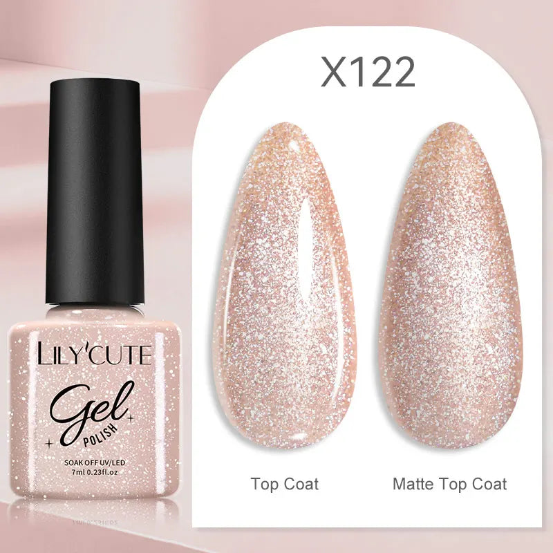 LILYCUTE 7ml Gold Sparkling Glitter Gel Nail Polish Semi Permanent UV Gel Soak off UV LED Nail Gel Varnish For Nail Manicure DIY