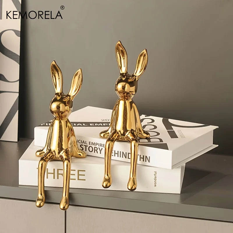 1 PCS Ceramic Long-Eared Sitting Rabbit Room Ornaments Statue