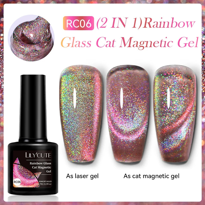 LILYCUTE 7ML 3 IN 1 Platinum Rose Gold Cat Magnetic Gel Nail Polish Moonlight Magnetic Gel Varnish Glitter Semi Permanent UV Gel