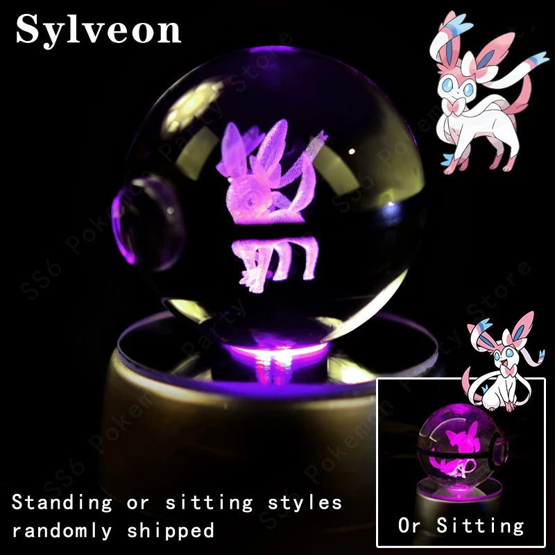 Pokemon Crystal Ball 3D Pikachu Gengar Mew Mewtwo Lamp Base Pokeball Crystal Pokemon Glass Ball Figure Night Light Birthday Gift