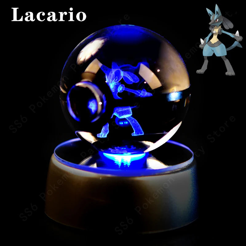 Pokemon Crystal Ball 3D Pikachu Gengar Mew Mewtwo Lamp Base Pokeball Crystal Pokemon Glass Ball Figure Night Light Birthday Gift