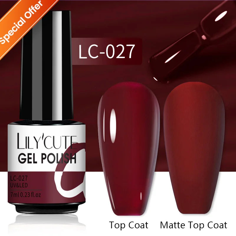 LILYCUTE 184 Colors 7ML Nail Gel Polish Semi-Permanent Glitter Soak Off Base Top Coat UV LED Nail Gel Varnish Nail Art Manicure