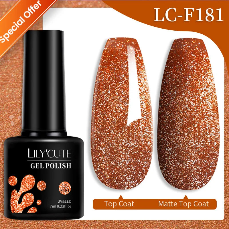 LILYCUTE 7ML 3 IN 1 Platinum Rose Gold Cat Magnetic Gel Nail Polish Moonlight Magnetic Gel Varnish Glitter Semi Permanent UV Gel