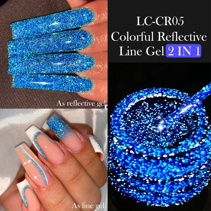 LILYCUTE 5ML Reflective Glitter Liner Gel Polish Nail Art Champagne Sparkling Lines Painting Gel Semi Permanent UV French Nails