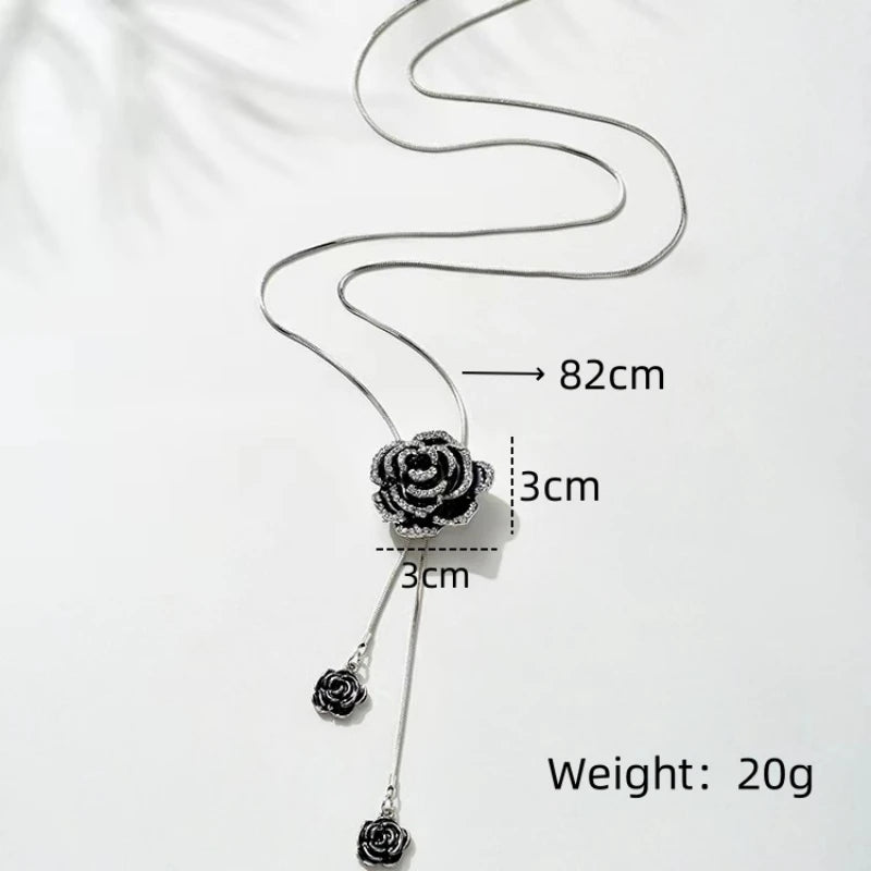 Asmi Black Rose Flower Long Necklace - TIA ART HOUSE