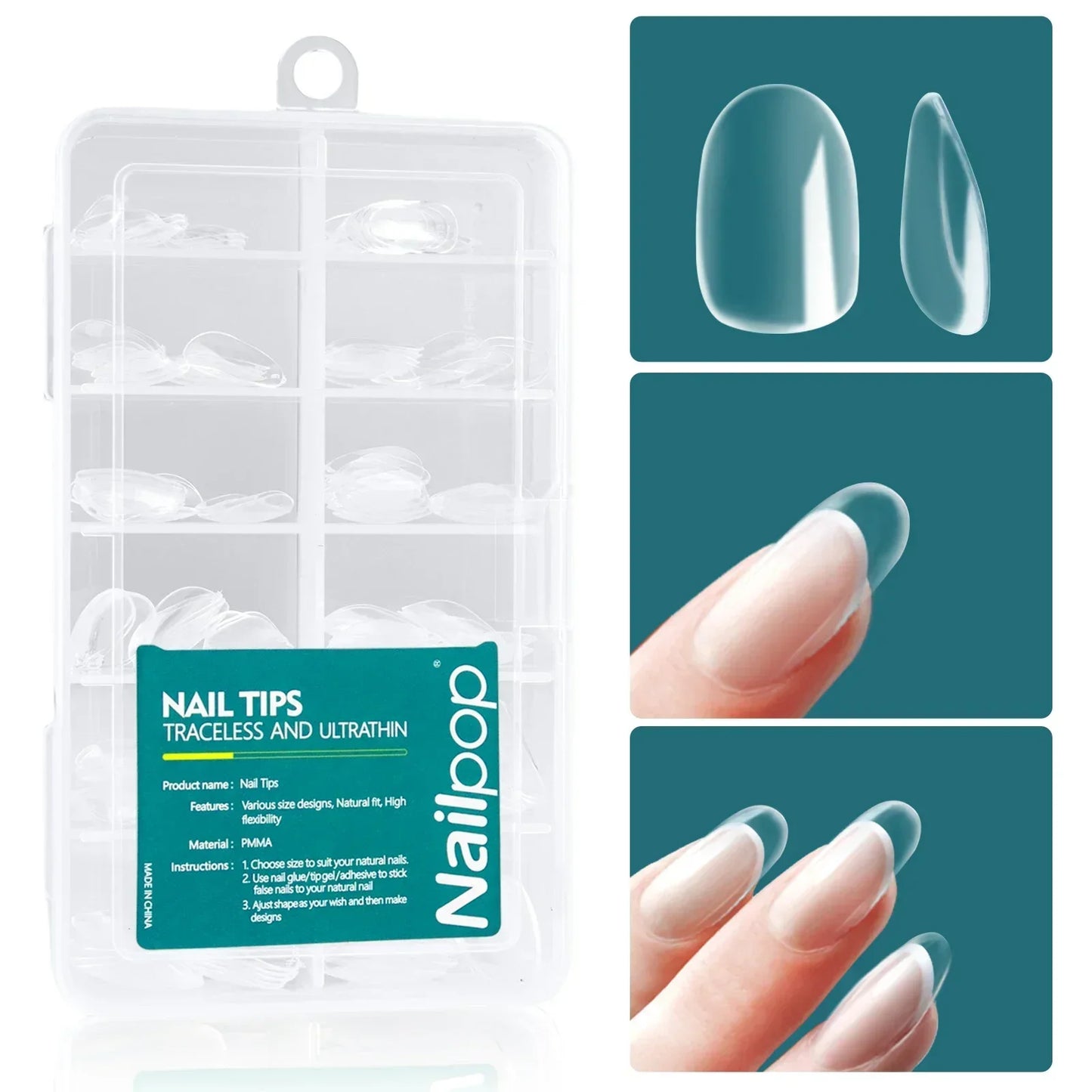 Nailpop 120pcs/box Gel X Nail Tips Medium Short Shape Almond/Square/Soft Gel Nail Tips False Nails Soak Off Easy Nail Extensions