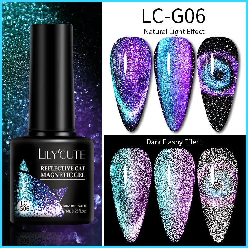 LILYCUTE 7ML 3 IN 1 Platinum Rose Gold Cat Magnetic Gel Nail Polish Moonlight Magnetic Gel Varnish Glitter Semi Permanent UV Gel