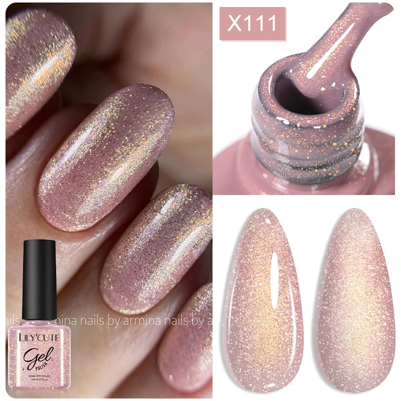 LILYCUTE 7ml Gold Sparkling Glitter Gel Nail Polish Semi Permanent UV Gel Soak off UV LED Nail Gel Varnish For Nail Manicure DIY