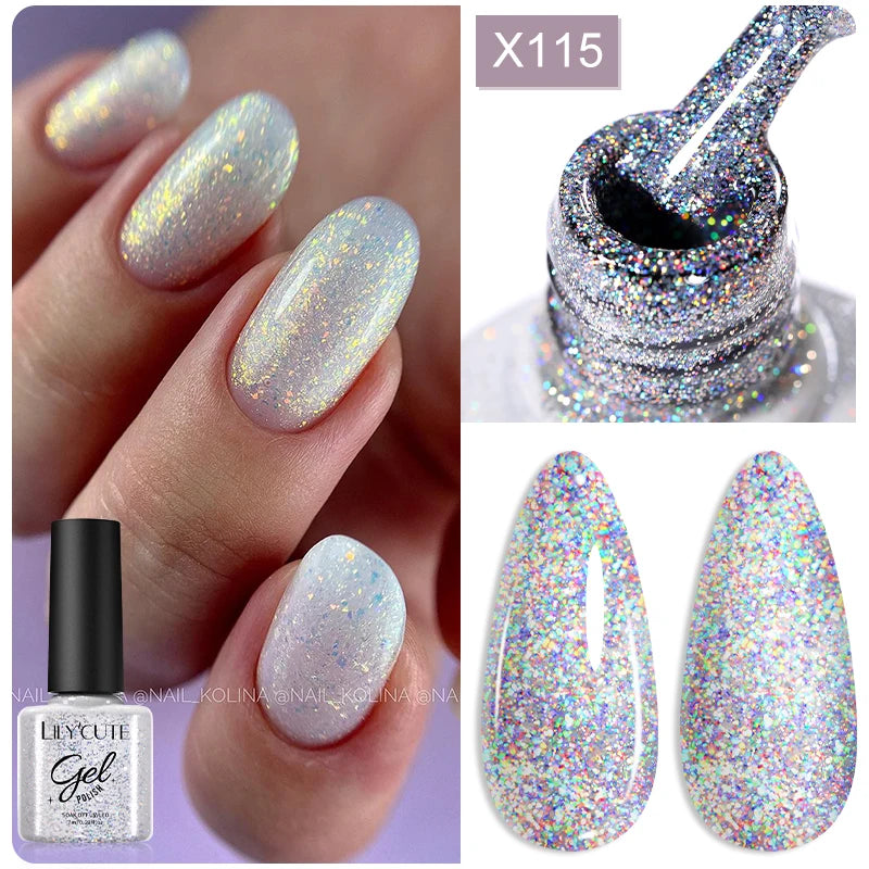 LILYCUTE 7ml Gold Sparkling Glitter Gel Nail Polish Semi Permanent UV Gel Soak off UV LED Nail Gel Varnish For Nail Manicure DIY