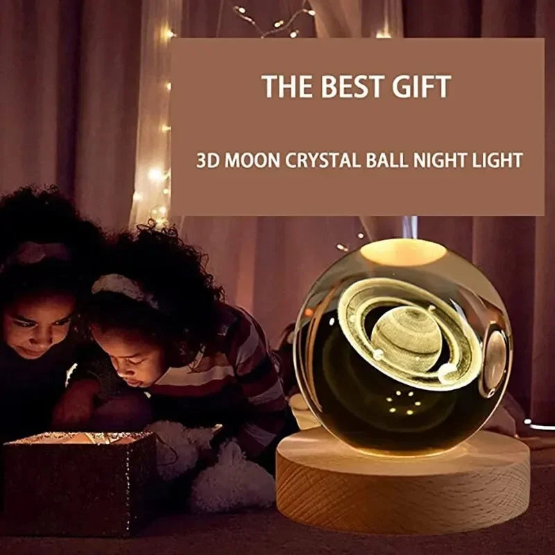 3D Laser Engraved Crystal Ball Colored Night Light