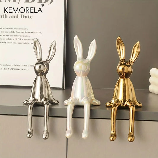 1 PCS Ceramic Long-Eared Sitting Rabbit Room Ornaments Statue