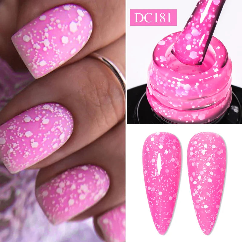 7ml Snowflake Gel Nail Polish UV LED Semi Permanent Milky White Pink Glitter Snow Sequins Gel Nails Art Design Varnish Manicure