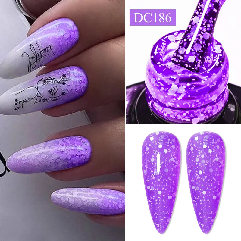 7ml Snowflake Gel Nail Polish UV LED Semi Permanent Milky White Pink Glitter Snow Sequins Gel Nails Art Design Varnish Manicure