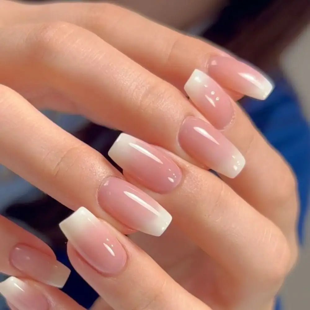 24pcs Gradient Fake Nails French Ballerina Nail