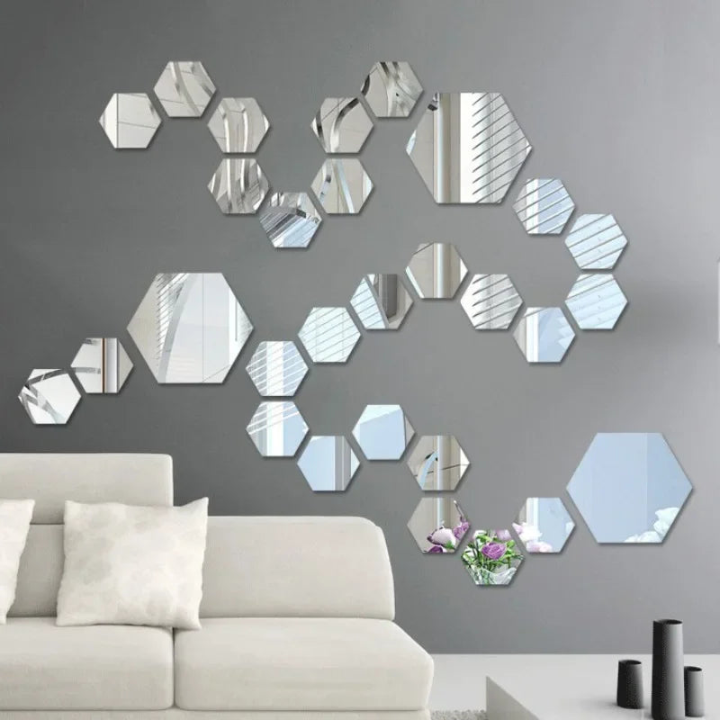 12 PCs 3D acrylic mirror wall sticker