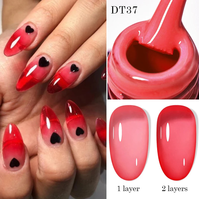 MEET ACROSS 7ml Red Series Gel Nail Polish Glitter Red Winter Nail Art Varnish Semi Permanent Soak Off UV Gel  For Nails