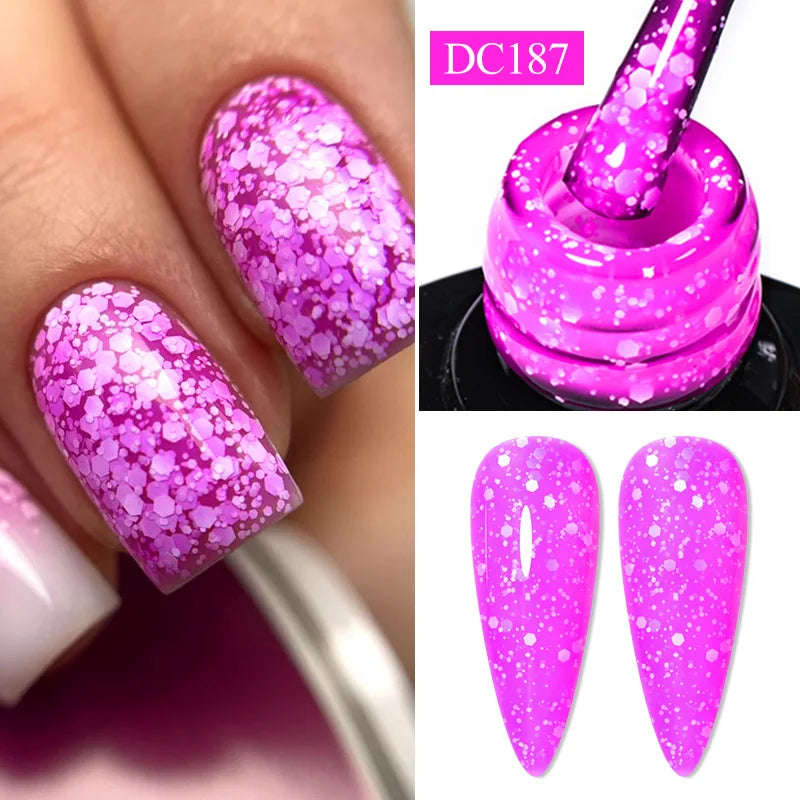 7ml Snowflake Gel Nail Polish UV LED Semi Permanent Milky White Pink Glitter Snow Sequins Gel Nails Art Design Varnish Manicure