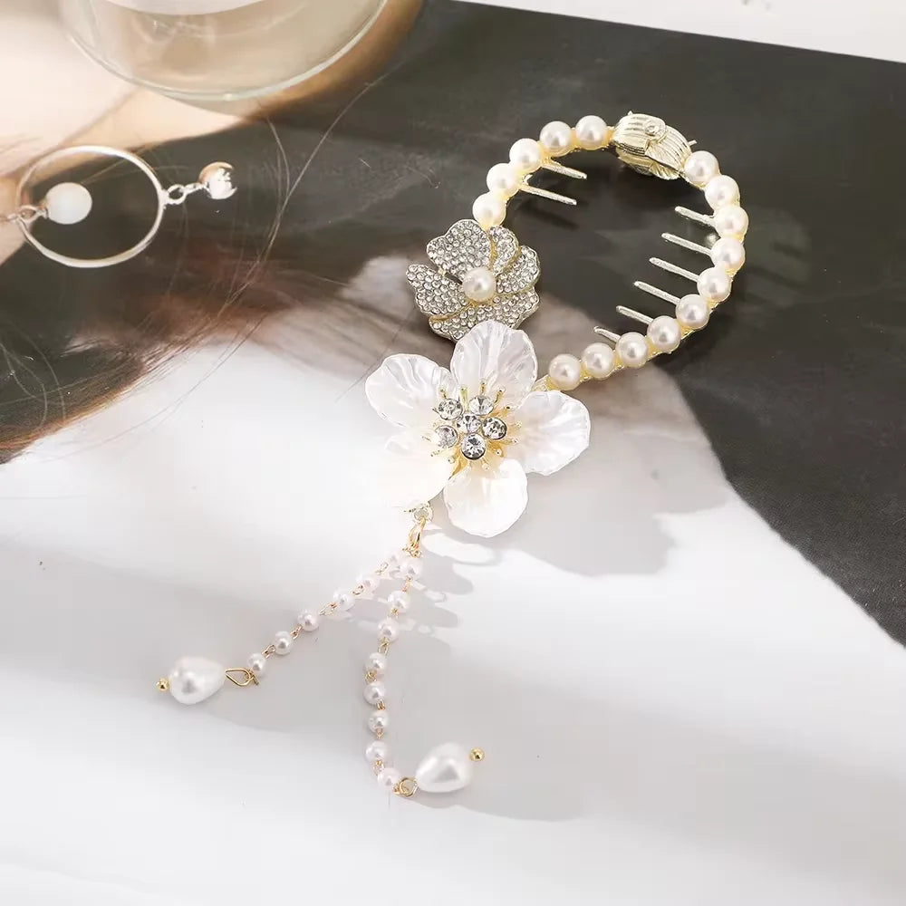 Pearl Rhinestone Hair Claw Clip - TIA ART HOUSE