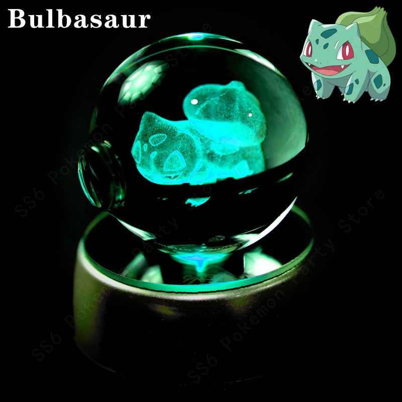 Pokemon Crystal Ball 3D Pikachu Gengar Mew Mewtwo Lamp Base Pokeball Crystal Pokemon Glass Ball Figure Night Light Birthday Gift