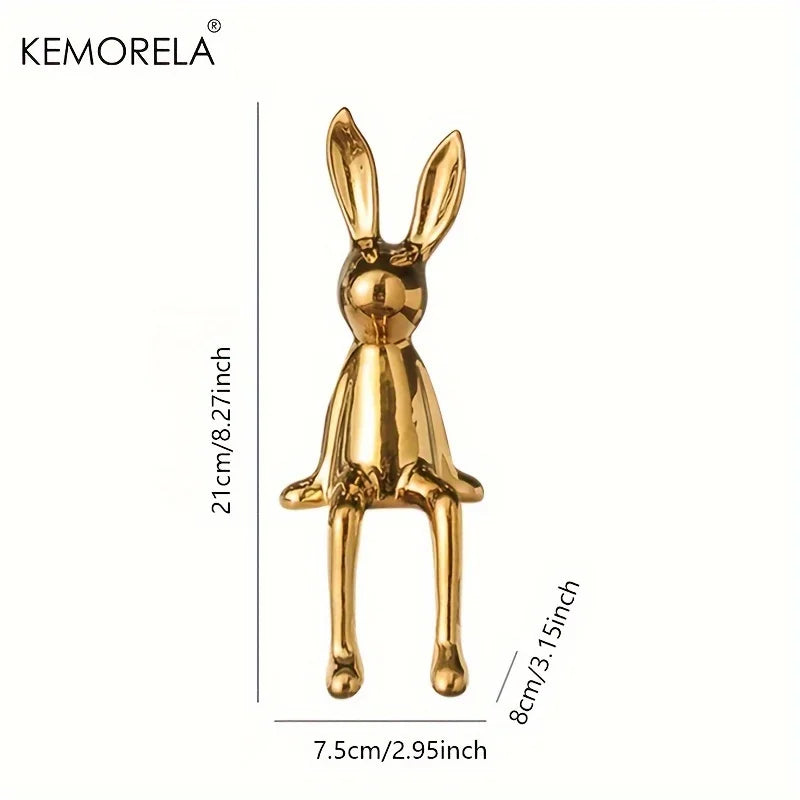 1 PCS Ceramic Long-Eared Sitting Rabbit Room Ornaments Statue