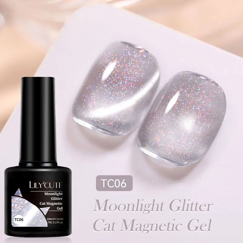 LILYCUTE 7ML 3 IN 1 Platinum Rose Gold Cat Magnetic Gel Nail Polish Moonlight Magnetic Gel Varnish Glitter Semi Permanent UV Gel