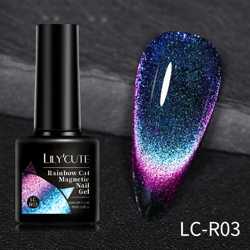 LILYCUTE 7ML 3 IN 1 Platinum Rose Gold Cat Magnetic Gel Nail Polish Moonlight Magnetic Gel Varnish Glitter Semi Permanent UV Gel