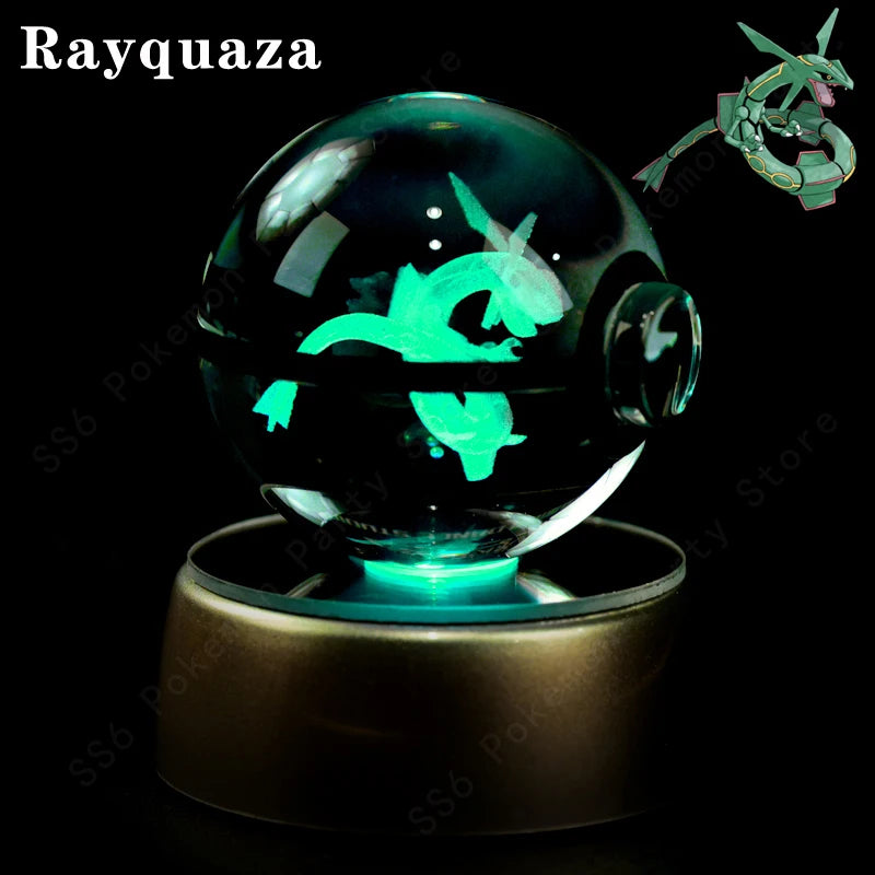 Pokemon Crystal Ball 3D Pikachu Gengar Mew Mewtwo Lamp Base Pokeball Crystal Pokemon Glass Ball Figure Night Light Birthday Gift