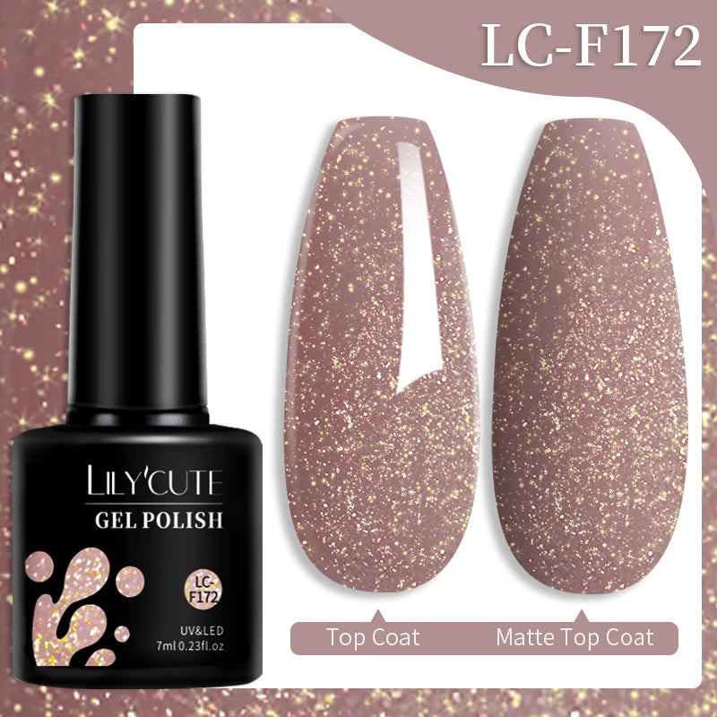 LILYCUTE 184 Colors 7ML Nail Gel Polish Semi-Permanent Glitter Soak Off Base Top Coat UV LED Nail Gel Varnish Nail Art Manicure