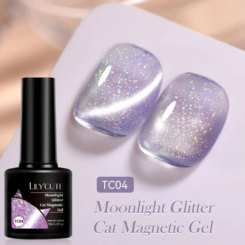 LILYCUTE 7ML 3 IN 1 Platinum Rose Gold Cat Magnetic Gel Nail Polish Moonlight Magnetic Gel Varnish Glitter Semi Permanent UV Gel