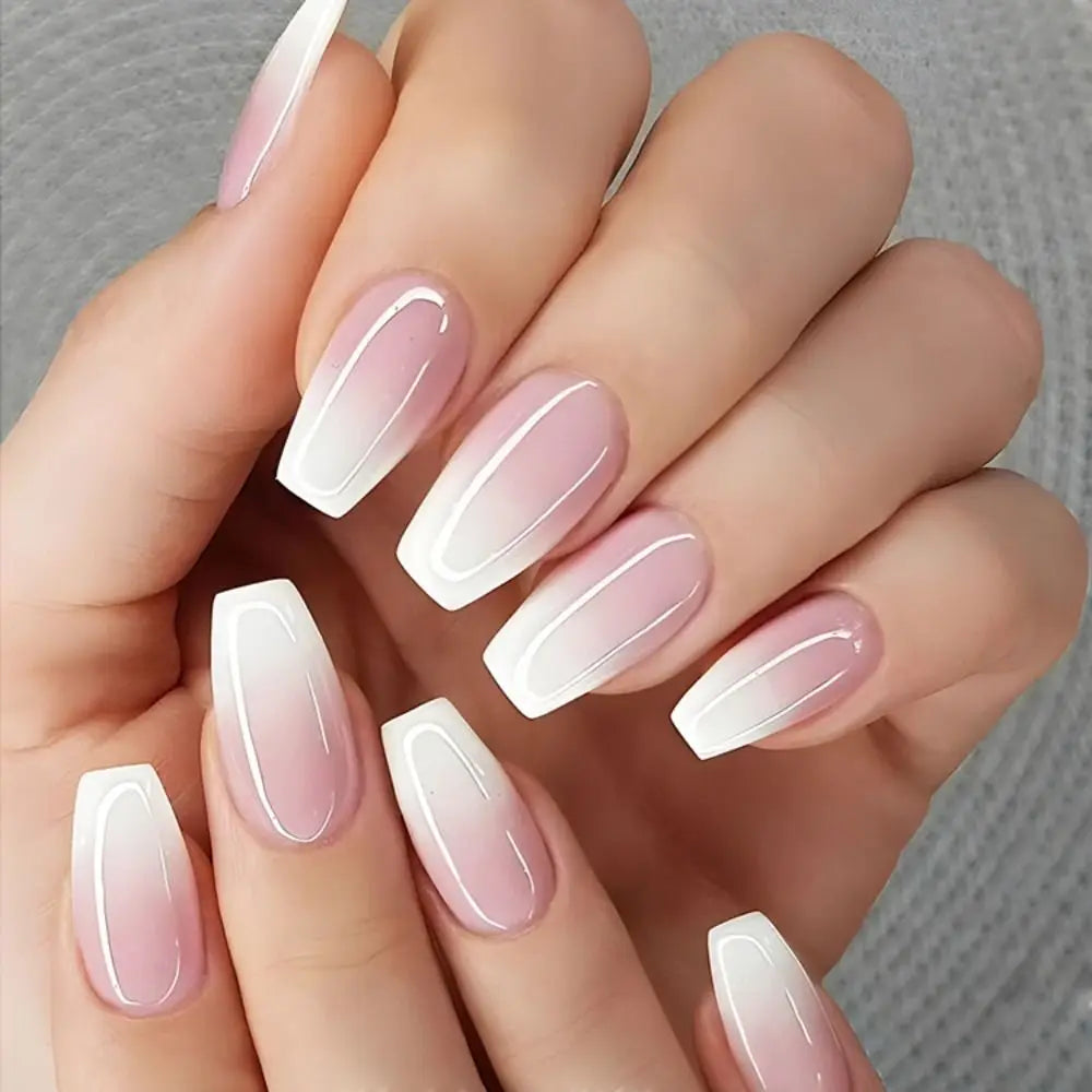 24pcs Gradient Fake Nails French Ballerina Nail