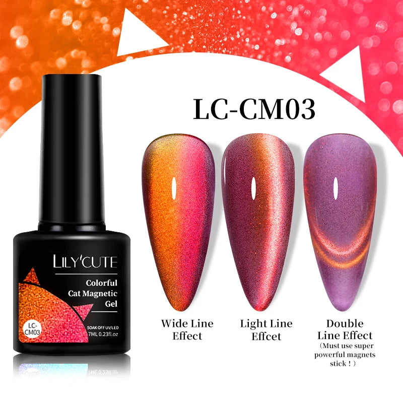 LILYCUTE 7ML 3 IN 1 Platinum Rose Gold Cat Magnetic Gel Nail Polish Moonlight Magnetic Gel Varnish Glitter Semi Permanent UV Gel