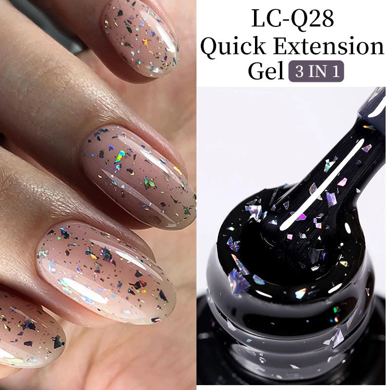 LILYCUTE 7ML Pink Glitter Quick Extension Gel Nail Polish Pink Gold Foils Effect Vernis Semi Permanent UV Gel Nail Art Hard Gel