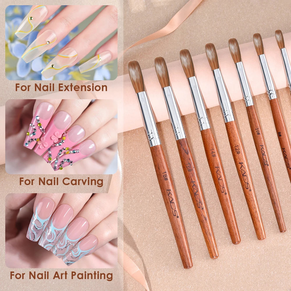 Acrylic Nail Brush Crimped Kolinsky Sable UV Nail Art Gel Extension Brush Manicure Brush Flat Round Red Wood Nail Brush