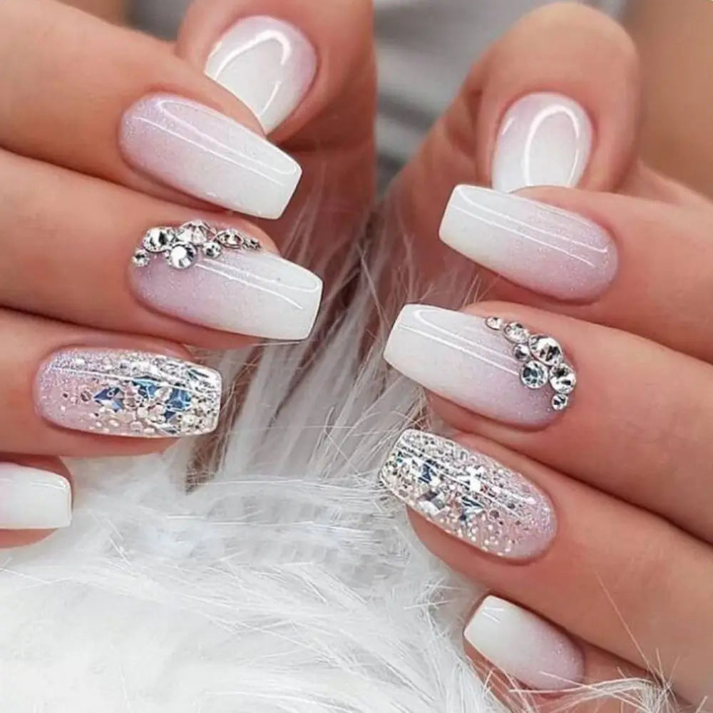 24pcs Gradient Fake Nails French Ballerina Nail