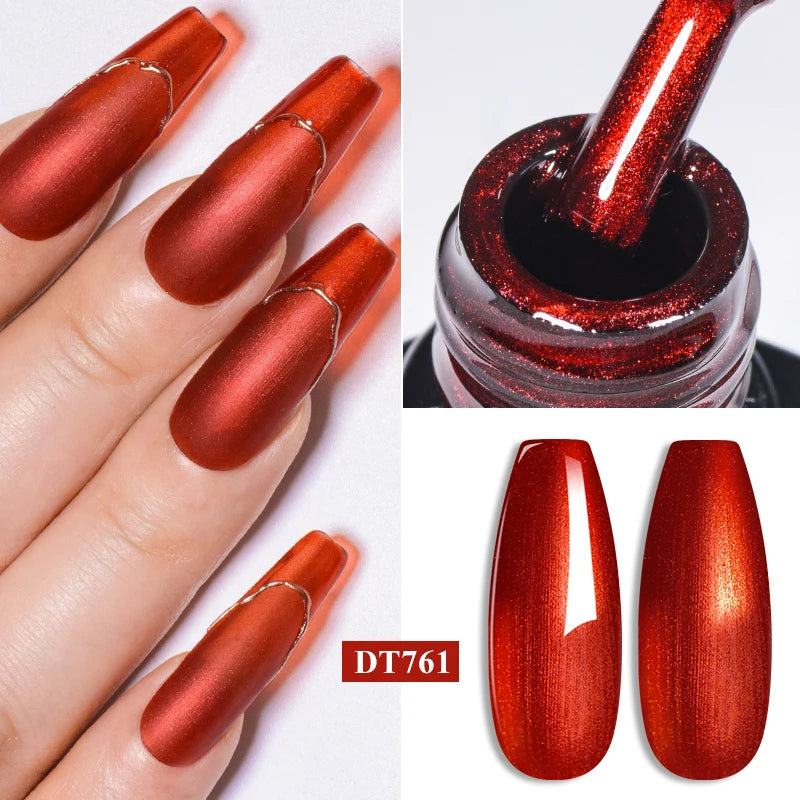 MEET ACROSS 7ml Red Series Gel Nail Polish Glitter Red Winter Nail Art Varnish Semi Permanent Soak Off UV Gel  For Nails