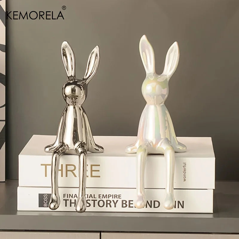 1 PCS Ceramic Long-Eared Sitting Rabbit Room Ornaments Statue