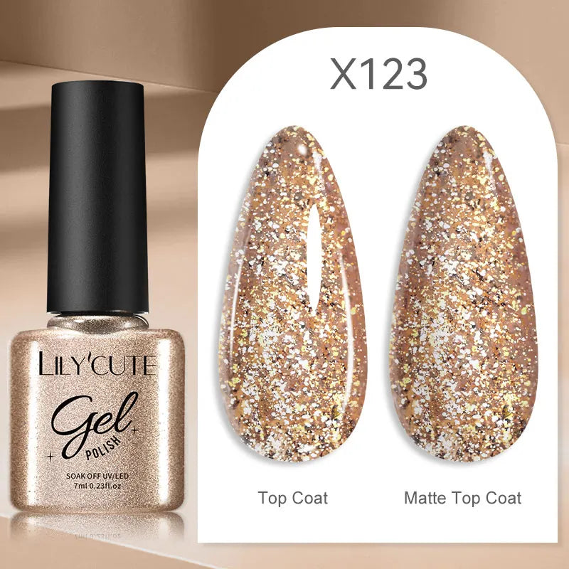 LILYCUTE 7ml Gold Sparkling Glitter Gel Nail Polish Semi Permanent UV Gel Soak off UV LED Nail Gel Varnish For Nail Manicure DIY