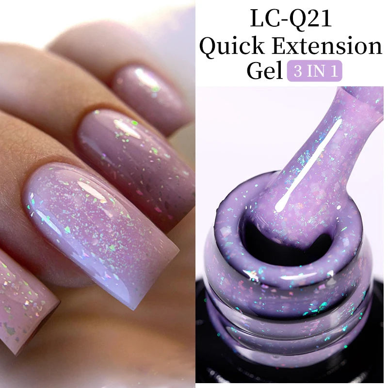 LILYCUTE 7ML Pink Glitter Quick Extension Gel Nail Polish Pink Gold Foils Effect Vernis Semi Permanent UV Gel Nail Art Hard Gel