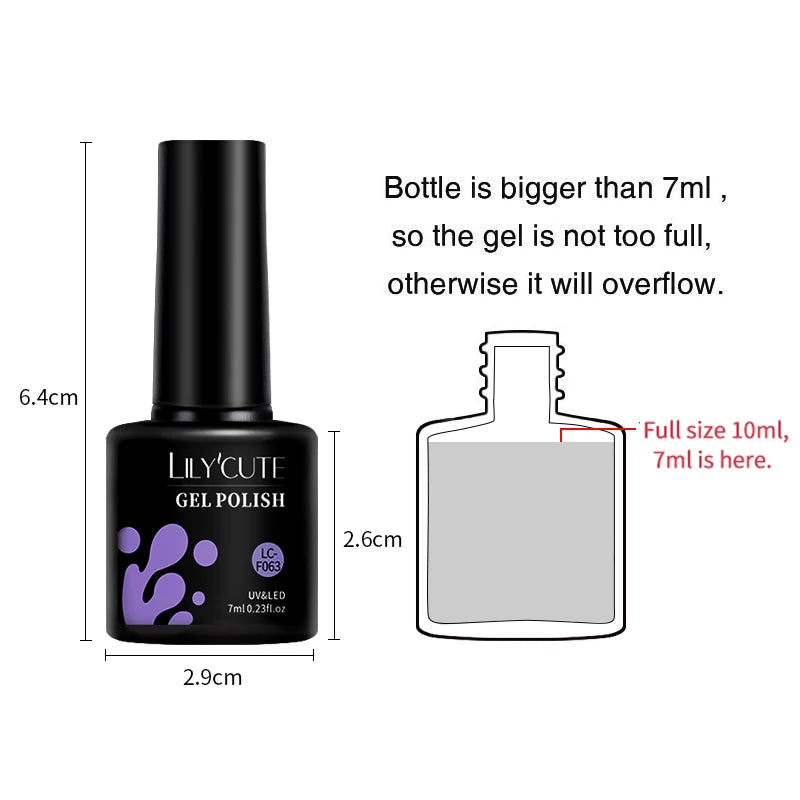 LILYCUTE 184 Colors 7ML Nail Gel Polish Semi-Permanent Glitter Soak Off Base Top Coat UV LED Nail Gel Varnish Nail Art Manicure