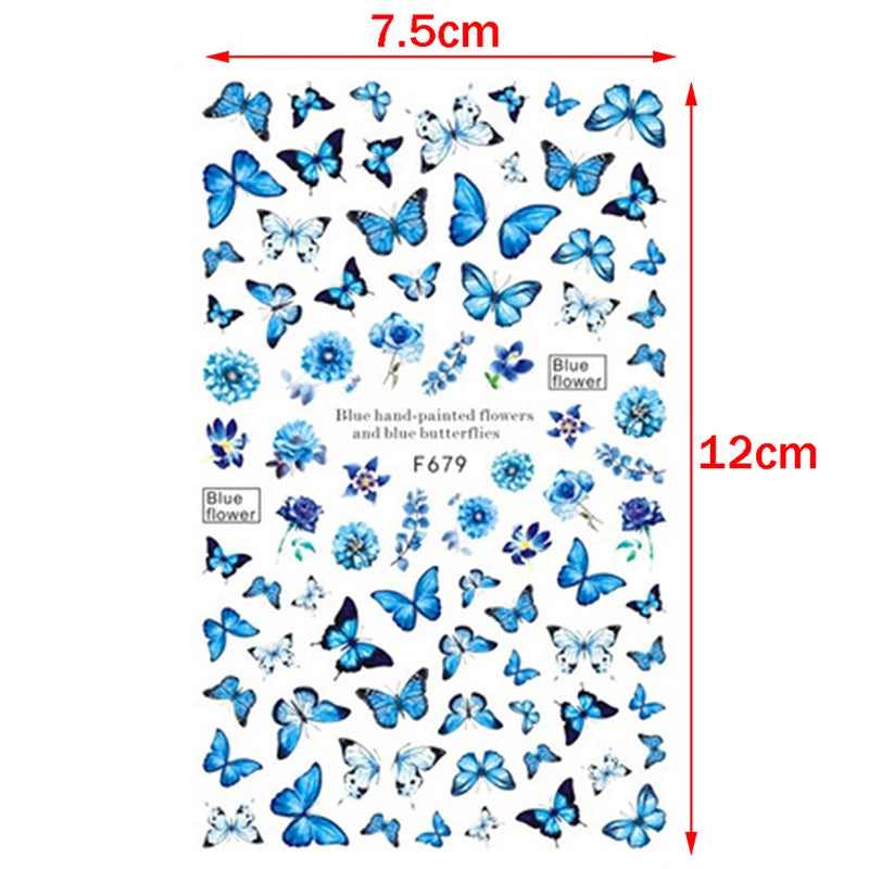 Luxury Nail Design Colorful Butterfly Nail Sticker 3D Fruit Floral Nail Art Slider Geometric Nail Art Accessories Sticker